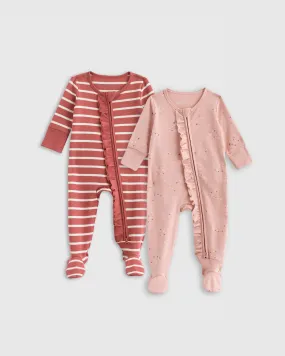 100% Organic Cotton Ruffle Sleep & Play Footie 2-Pack - Baby Girl