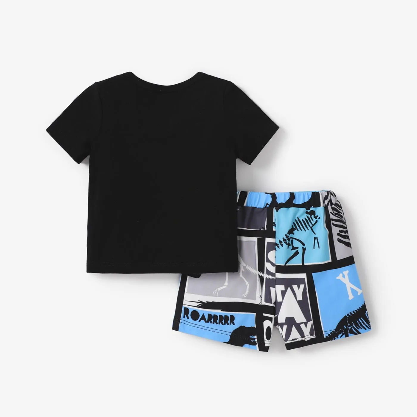 2pcs Baby Boy Cotton Short-sleeve Letter Graphic Tee and Dinosaur Print Shorts Set