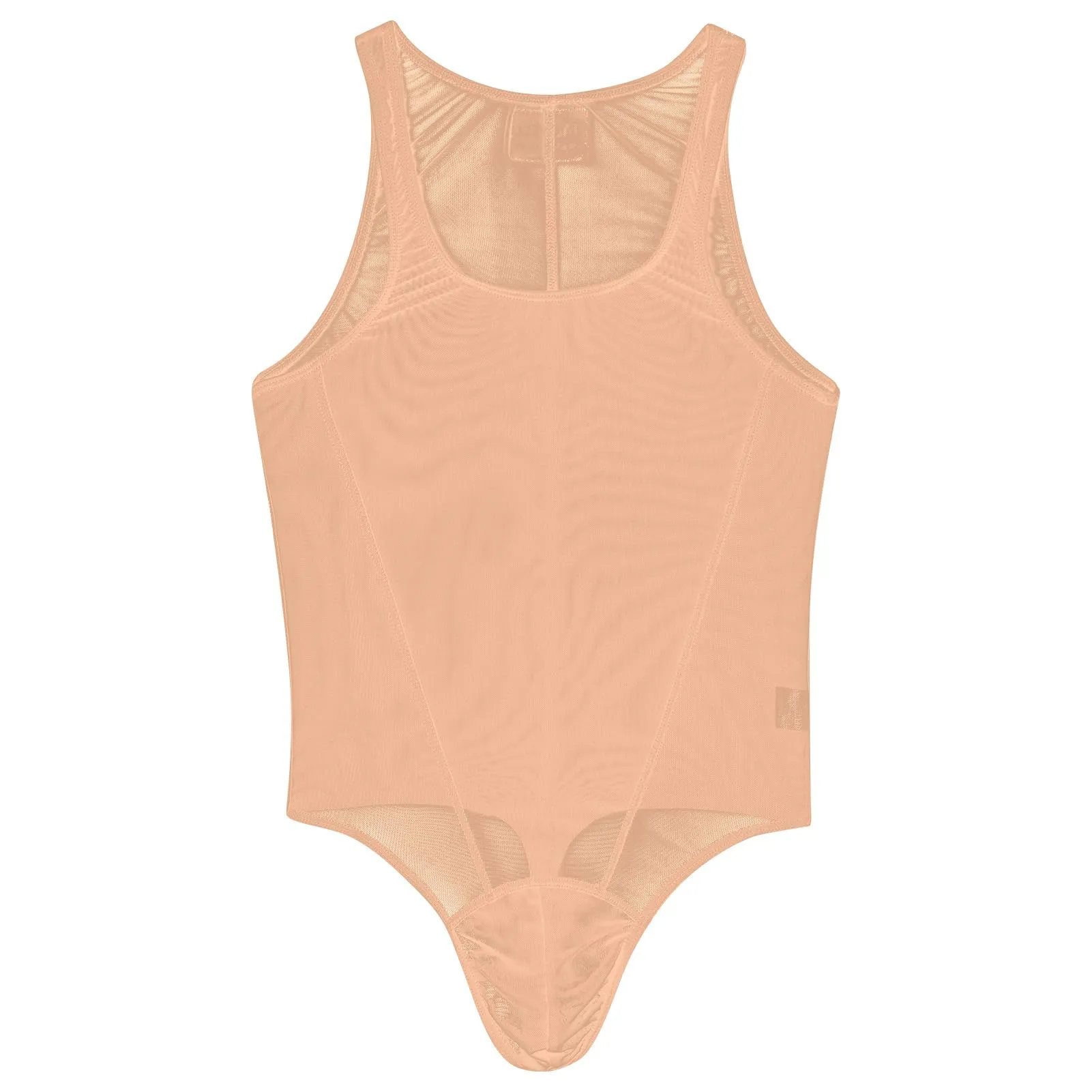ABAFIP Men's Mesh Undershirts Bodysuit Sleeveless Sheer Tank Top Jumpsuit Fitness Mankini Jumpsuit Singlet Rave Tanks Apricot X-Large