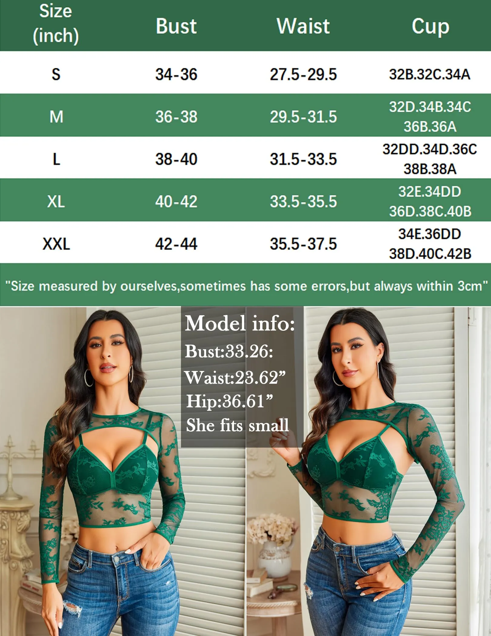 Avidlove Women Mesh Top Lace Long Sleeve Tops Crew Neck See Through Tops Y2k Crop Top for Going Out Green