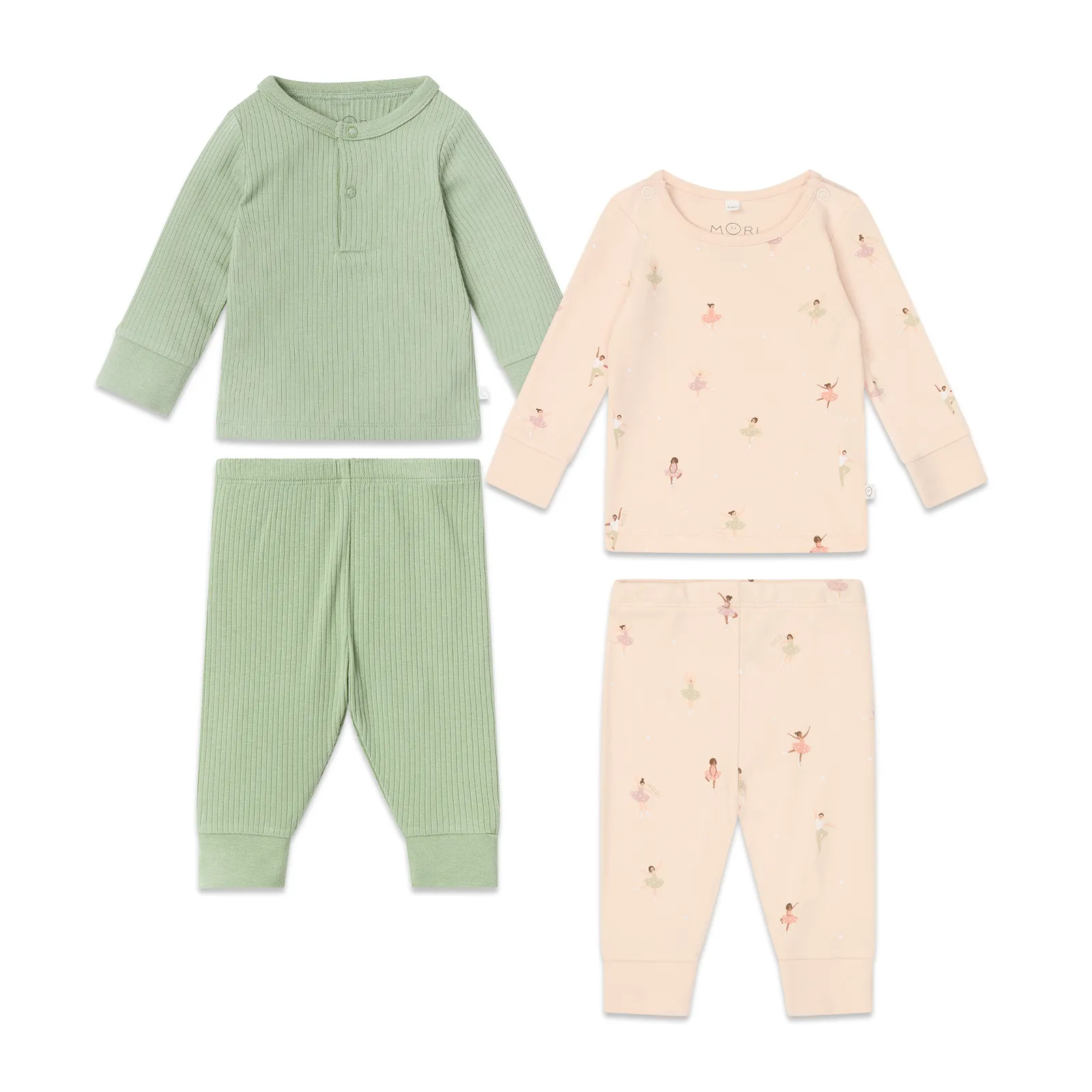 Ballerina & Sage Ribbed Pajama Set 2 Pack