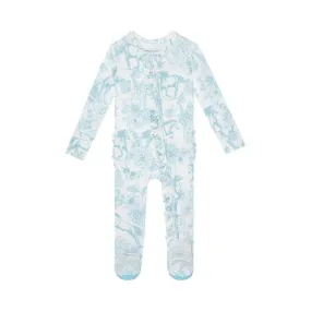 Bamboo Ruffle Footie with Zipper - Charlotte Anne (Floral and Horse)