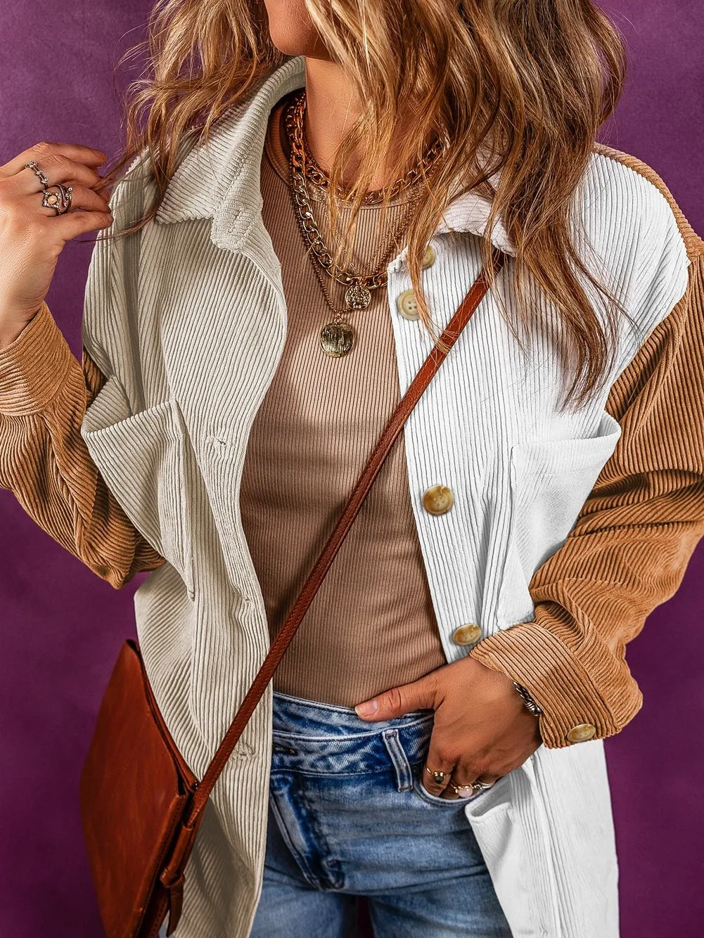 Beige and Brown Corduroy Jacket