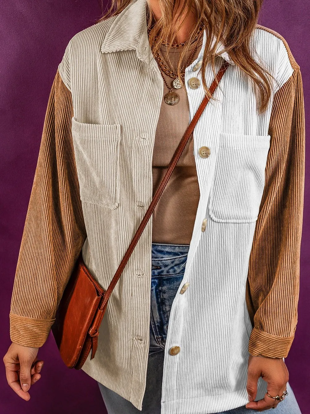 Beige and Brown Corduroy Jacket
