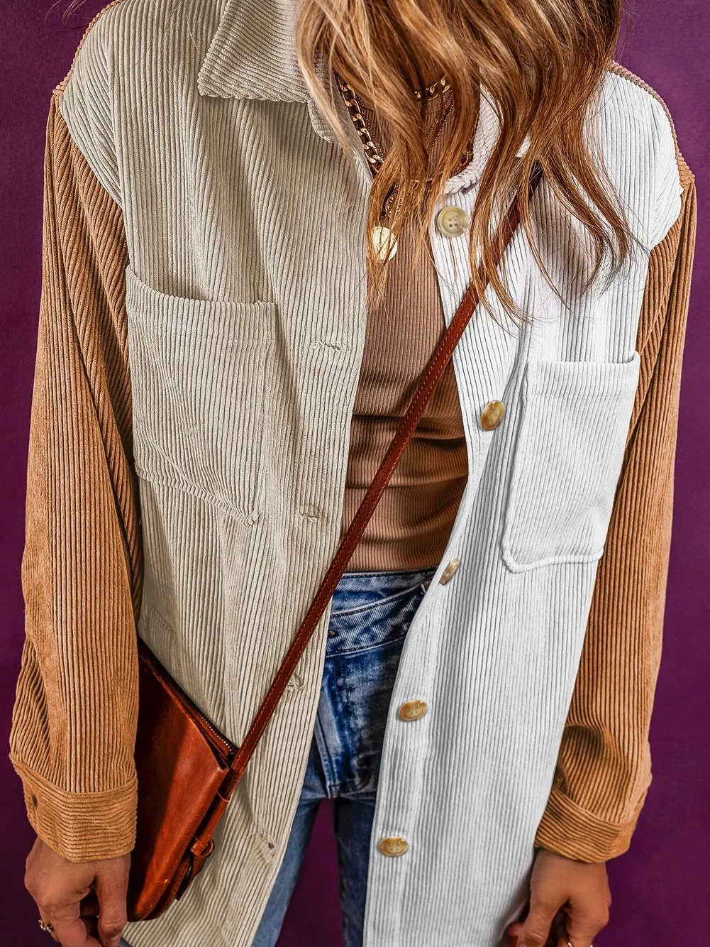 Beige and Brown Corduroy Jacket