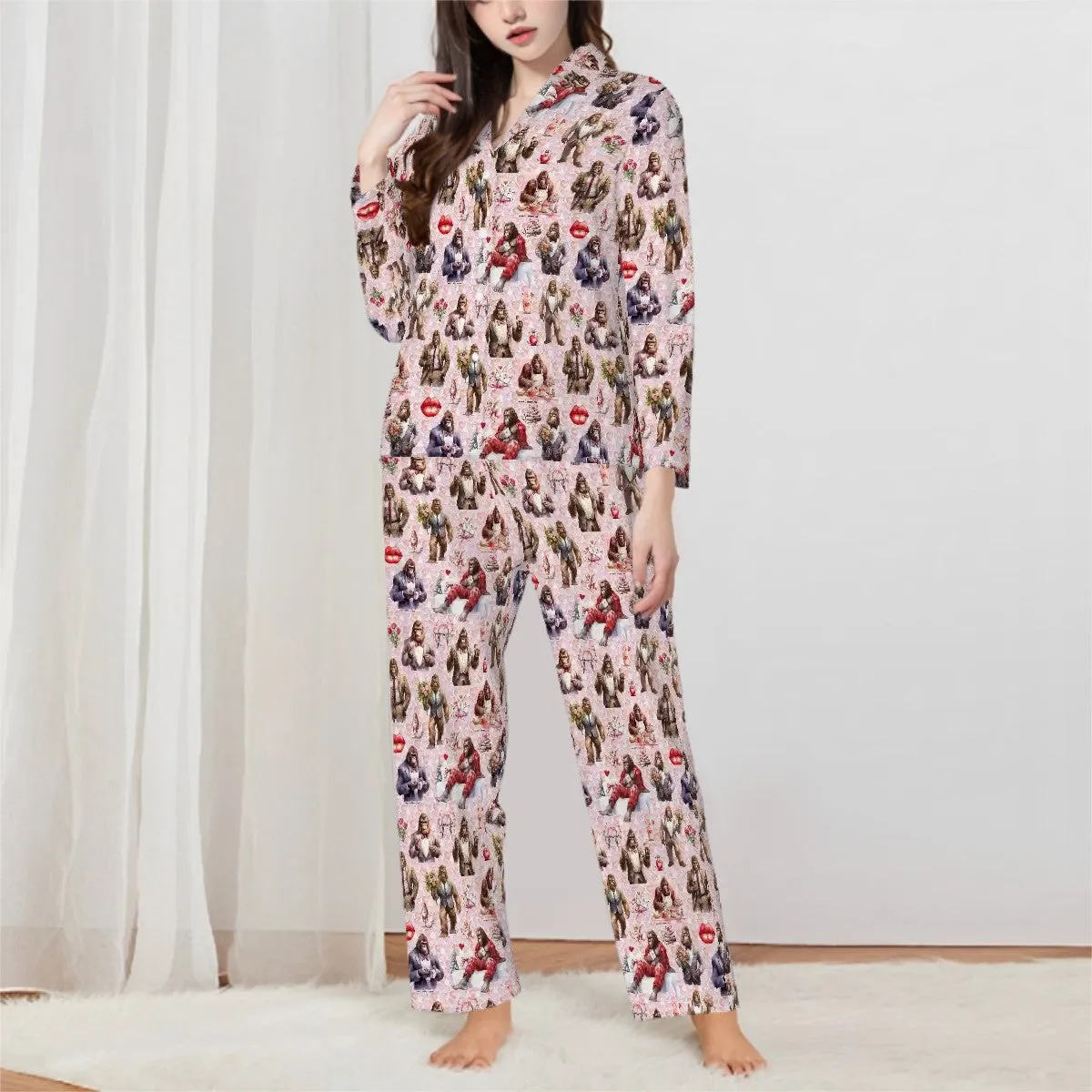 Bigfoot / Sasquatch Themed Long Sleeved Set Pajamas for Women