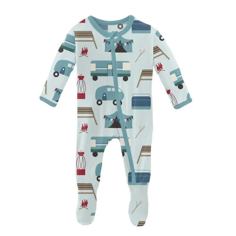 Boy's Print Bamboo Footie with Zipper - Fresh Air Camping