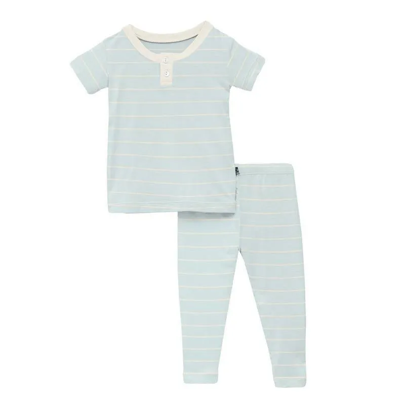 Boy's Print Bamboo Short Sleeve Henley Pajama Set - Fresh Air Road Trip Stripe