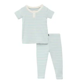 Boy's Print Bamboo Short Sleeve Henley Pajama Set - Fresh Air Road Trip Stripe