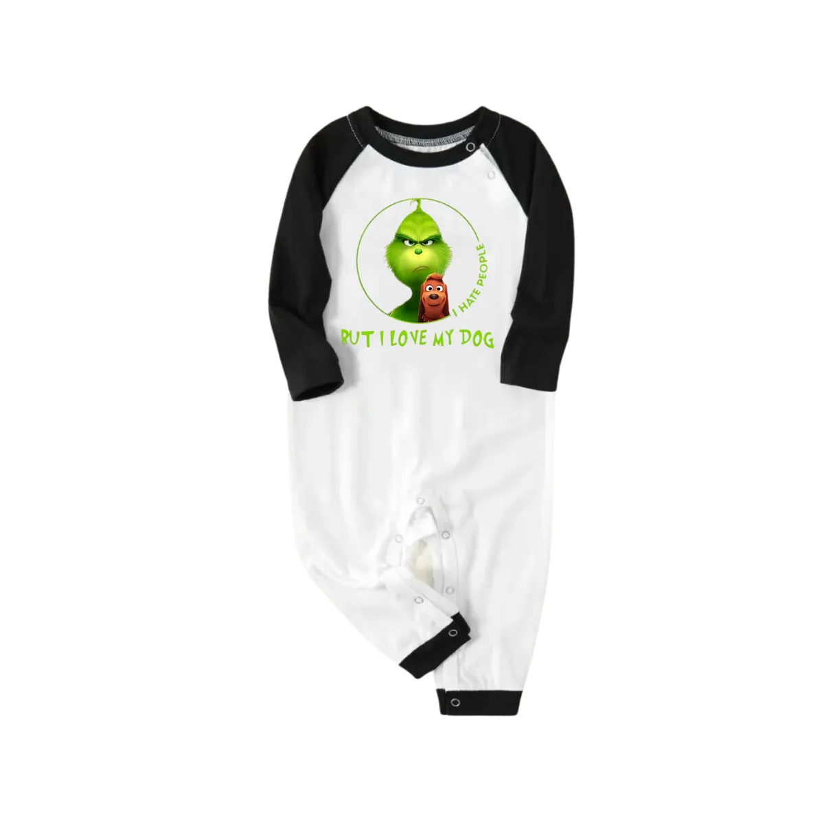 Cartoon Pattern and "I Hate People, But I Love My Dog" Printed Green and Black Plaid Christmas Family Pajamas