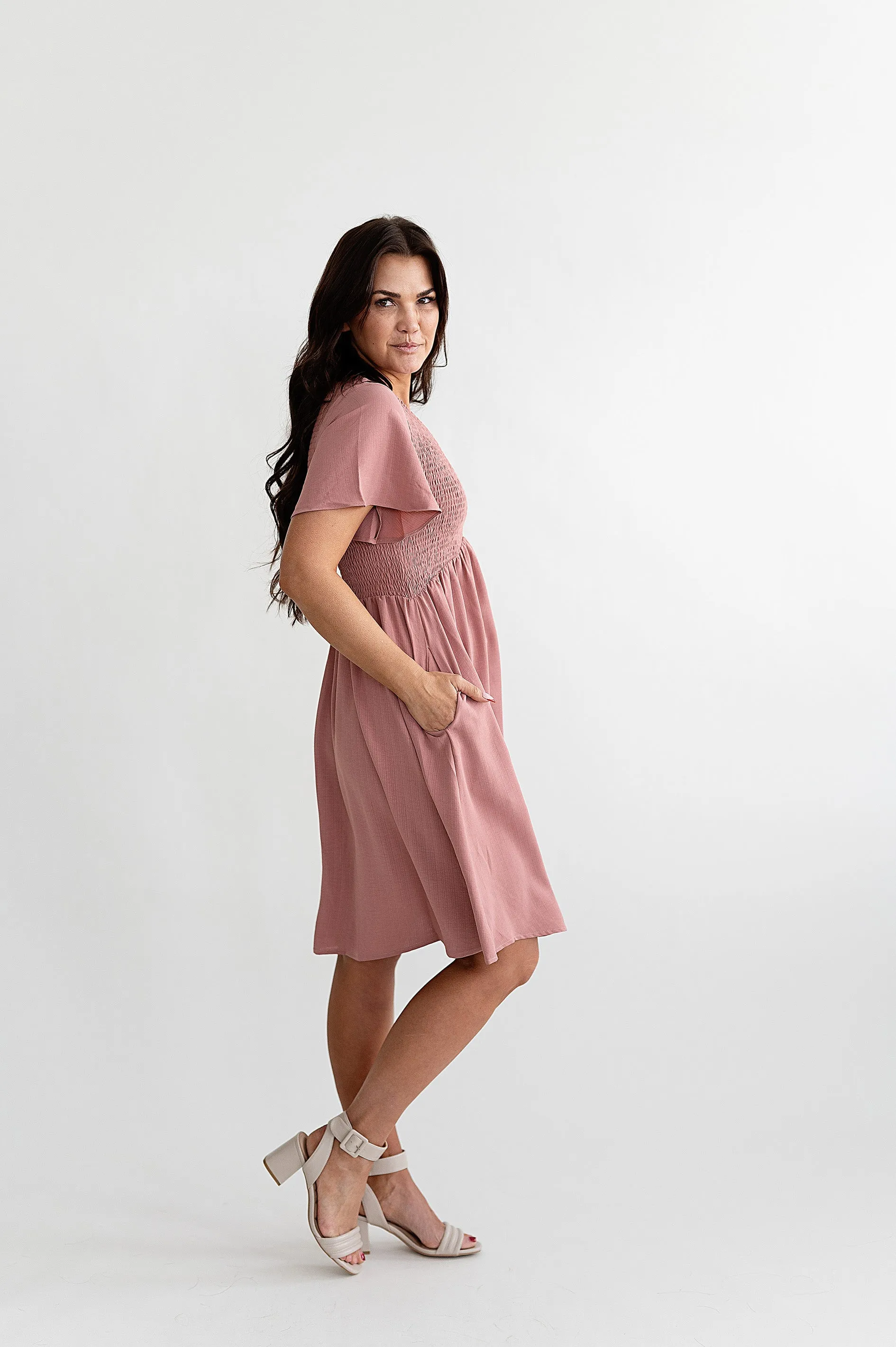 Corrine Smocked Dress in Mauve - Size 3X Left
