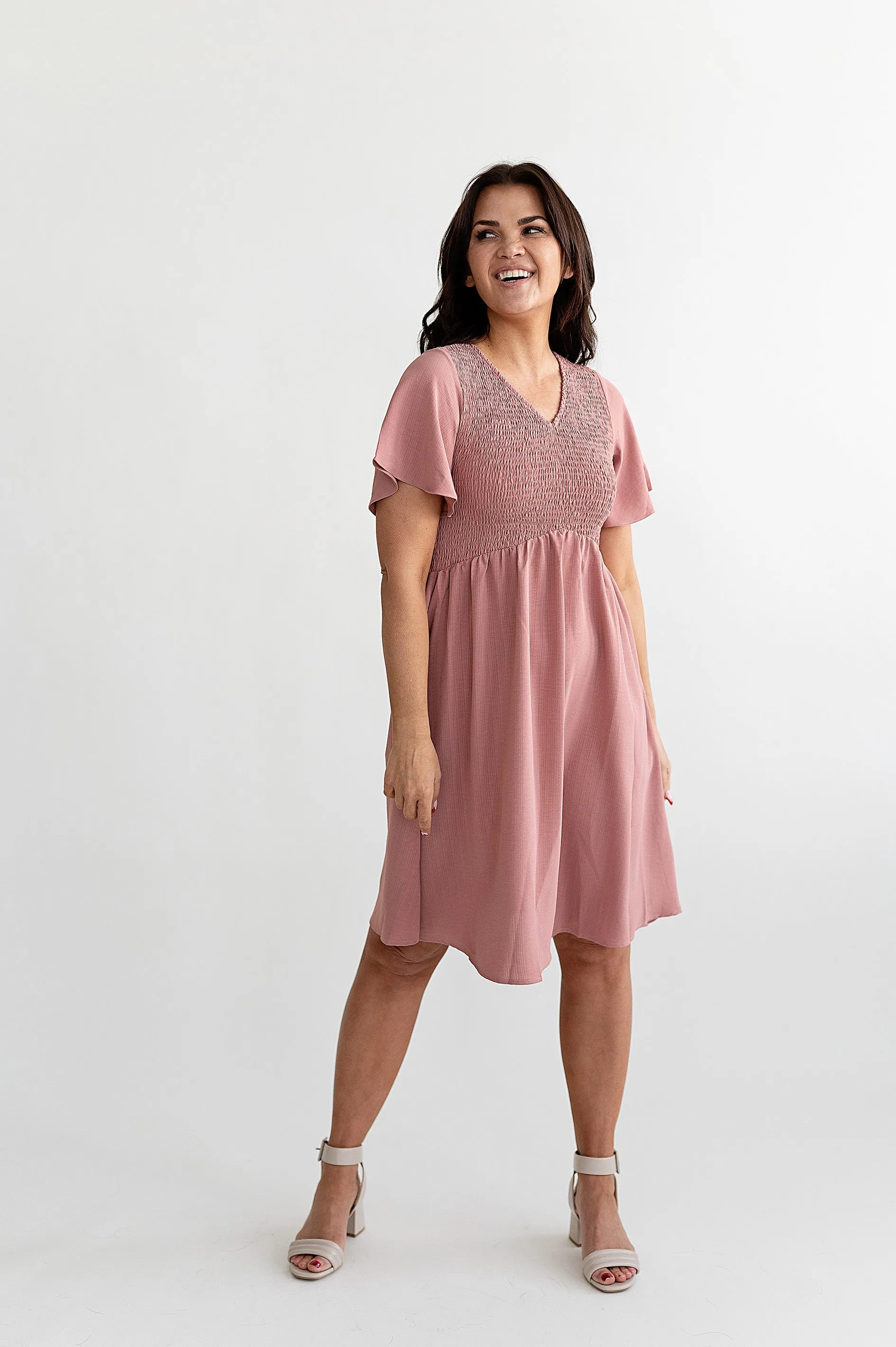 Corrine Smocked Dress in Mauve - Size 3X Left