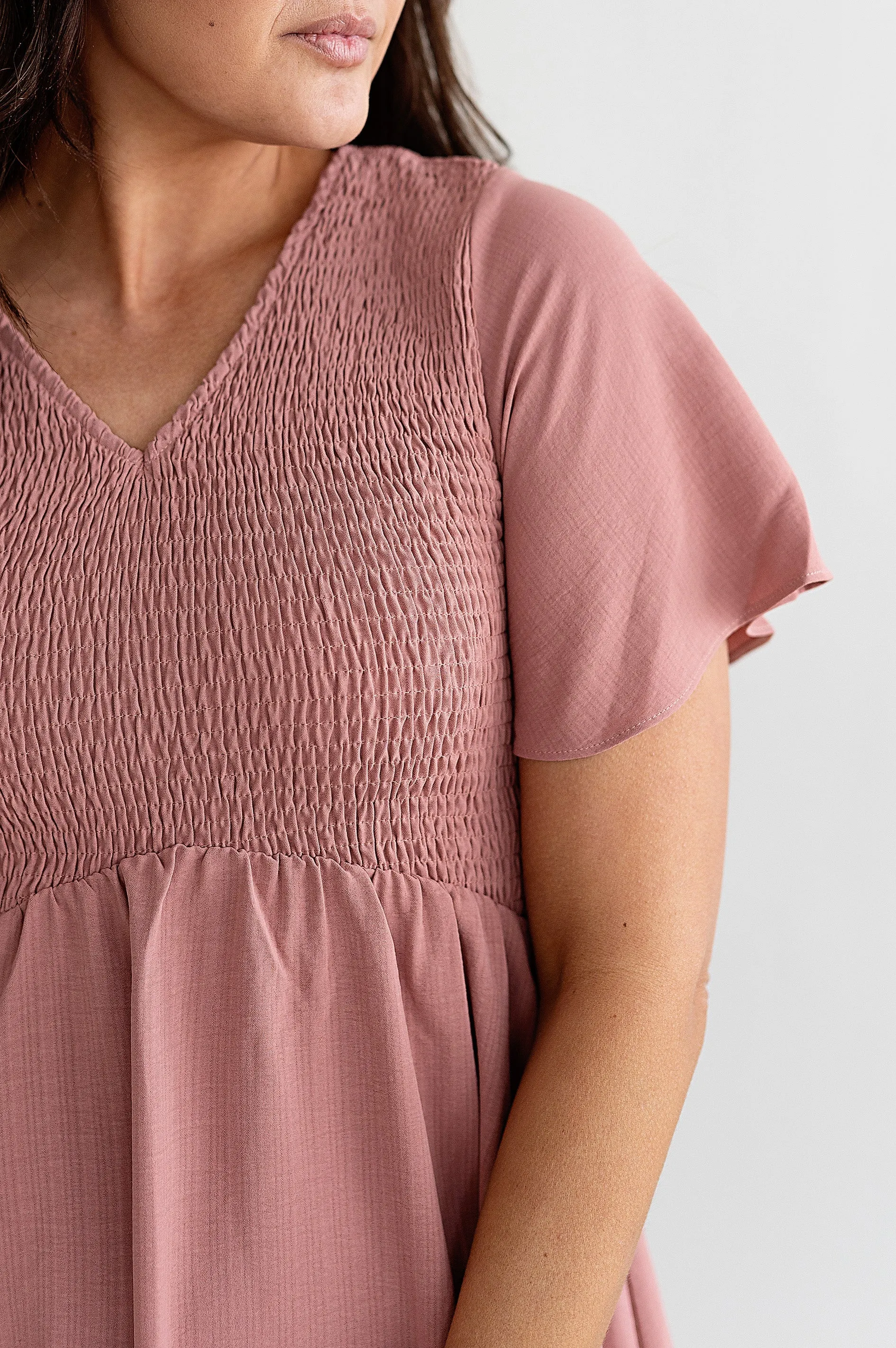 Corrine Smocked Dress in Mauve - Size 3X Left