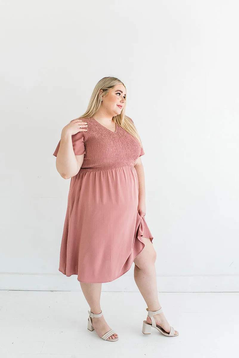 Corrine Smocked Dress in Mauve - Size 3X Left