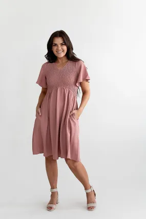 Corrine Smocked Dress in Mauve - Size 3X Left