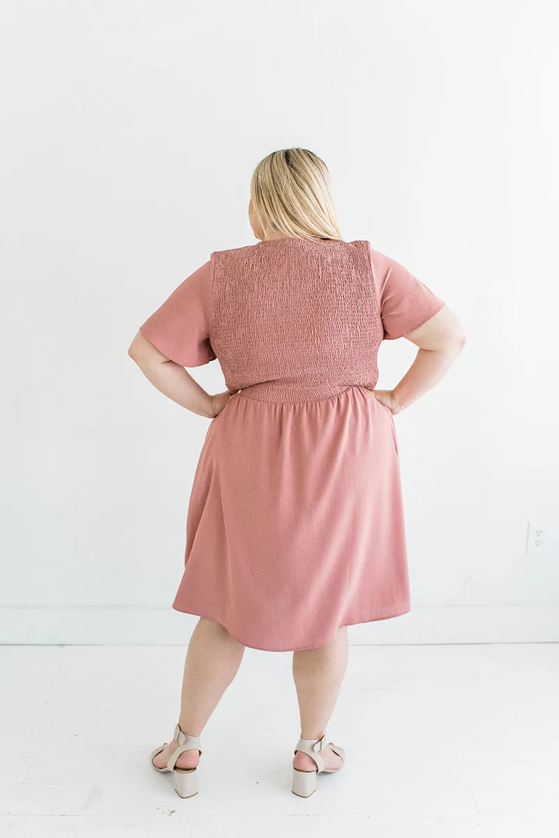 Corrine Smocked Dress in Mauve - Size 3X Left