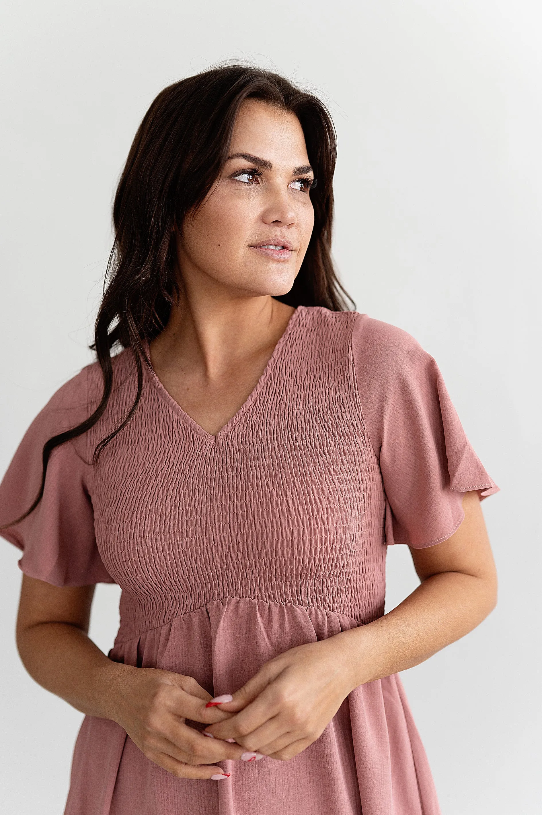 Corrine Smocked Dress in Mauve - Size 3X Left