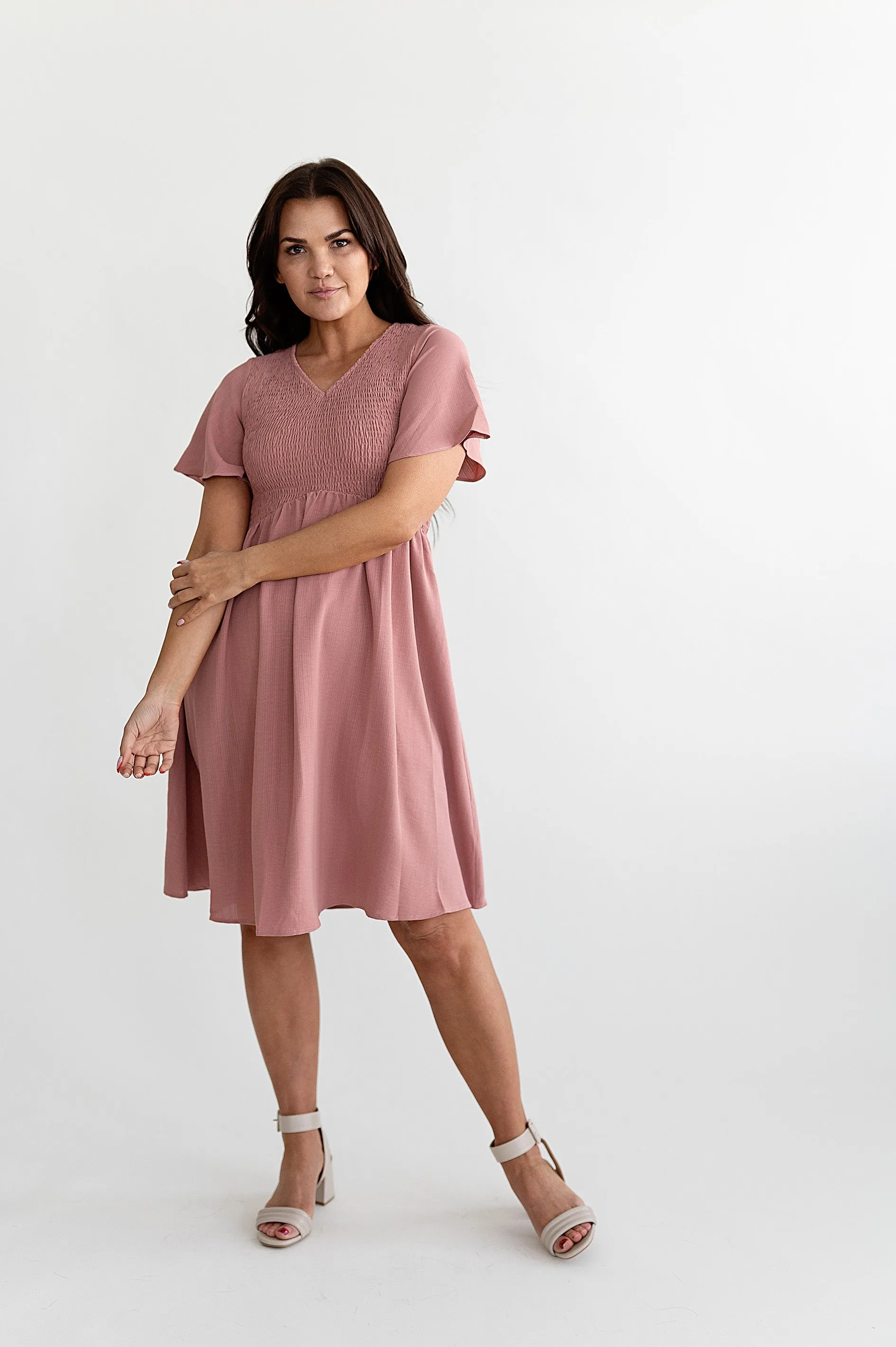 Corrine Smocked Dress in Mauve - Size 3X Left