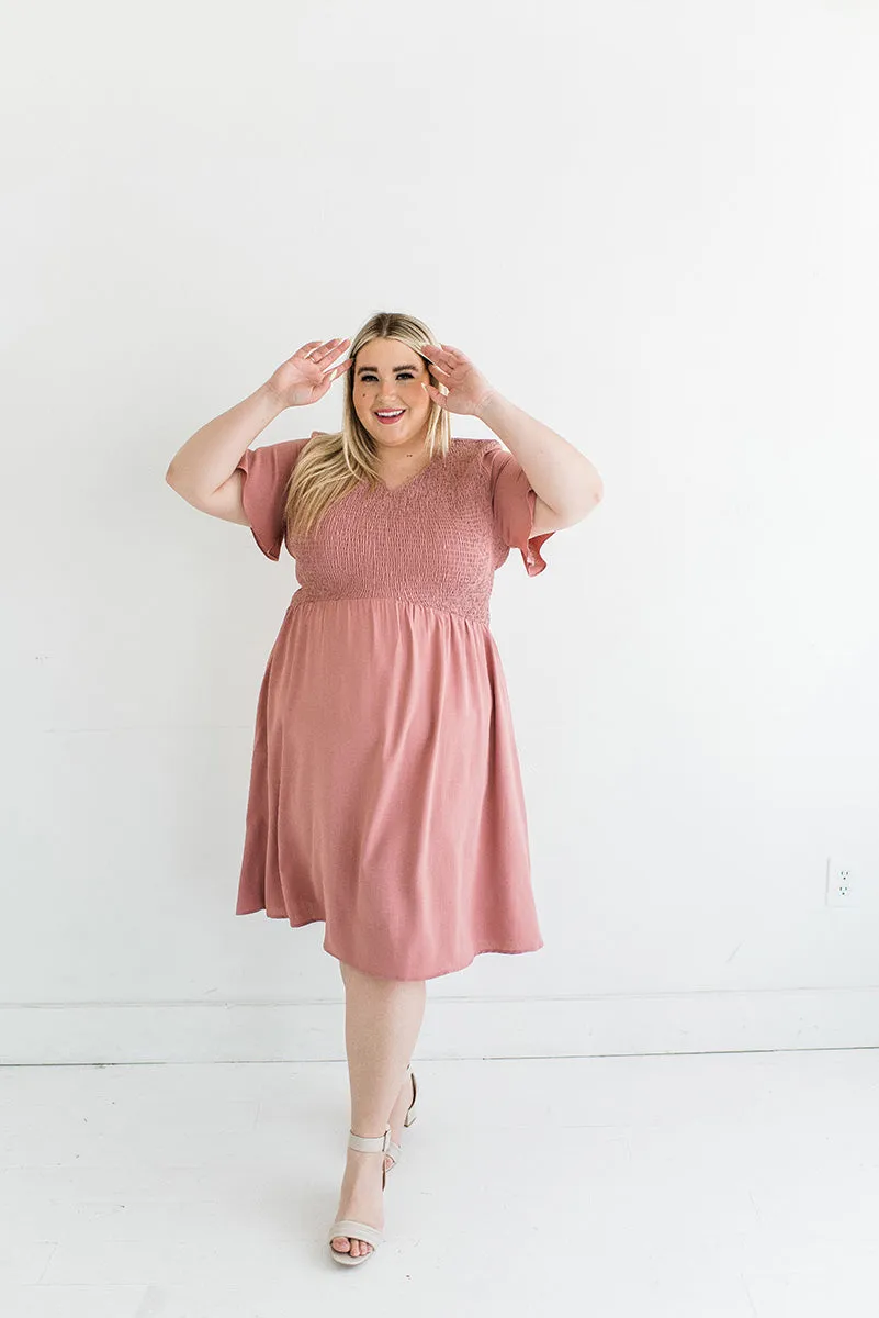 Corrine Smocked Dress in Mauve - Size 3X Left
