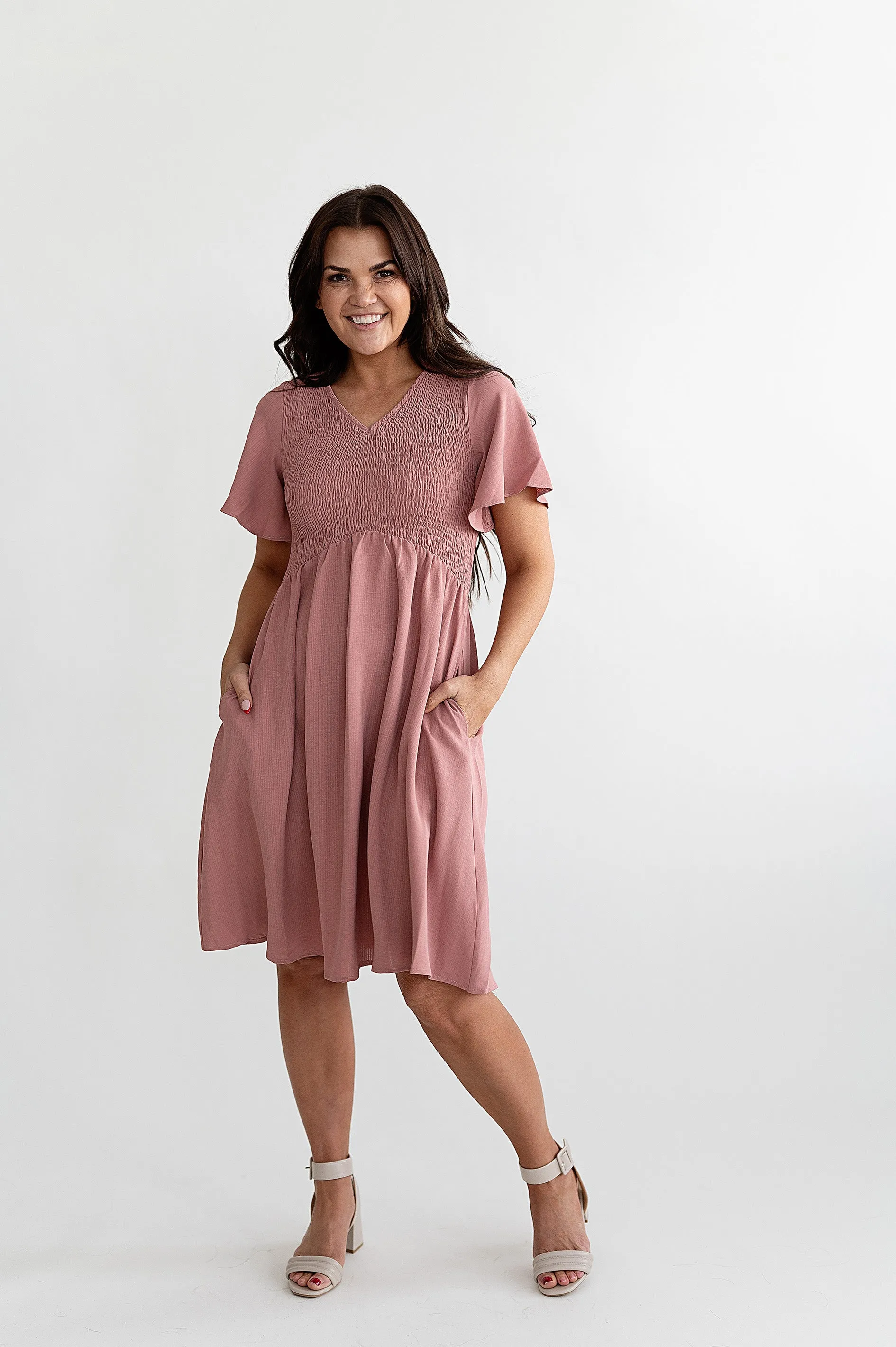 Corrine Smocked Dress in Mauve - Size 3X Left