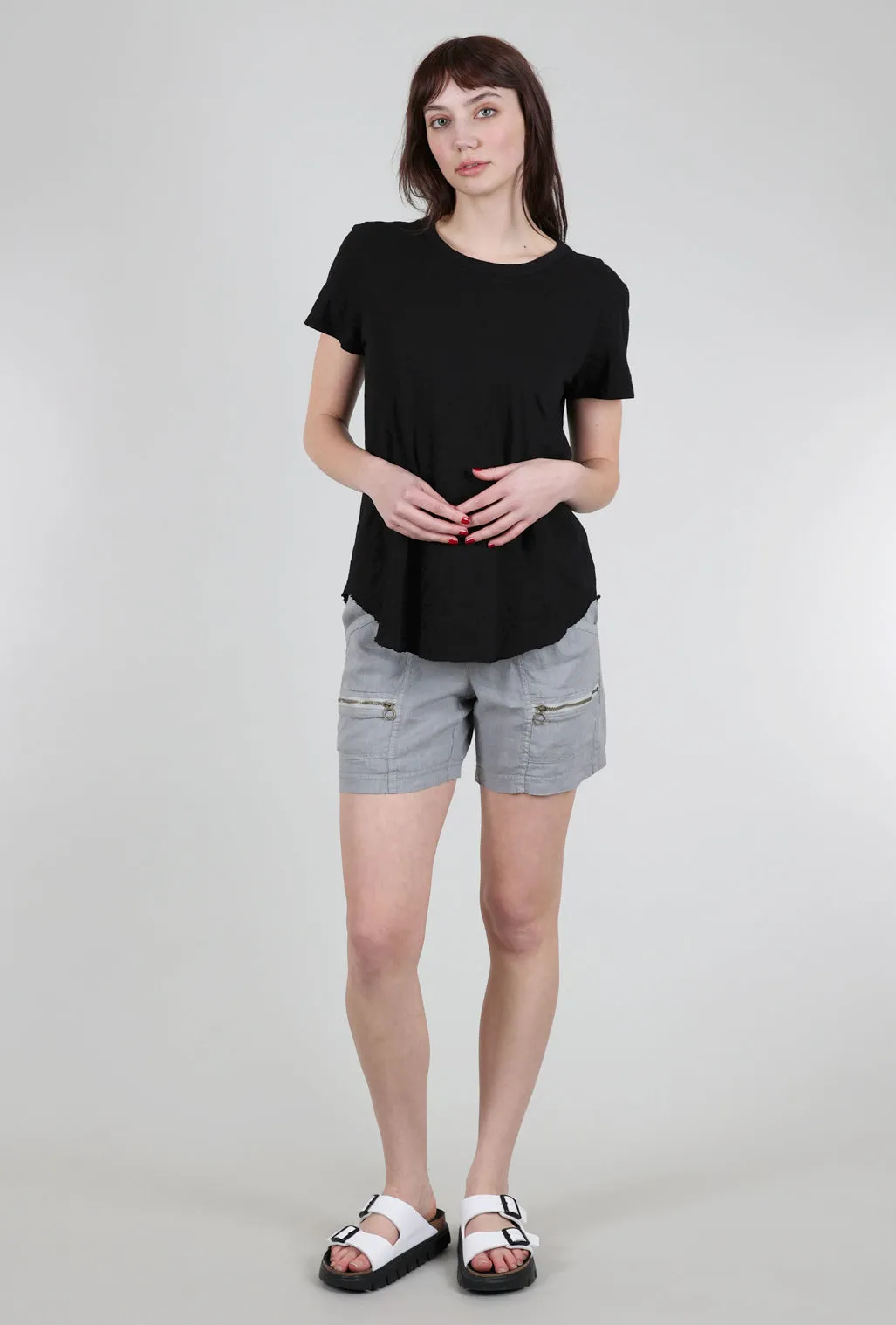 Crewneck Curve Hem Tee, Black