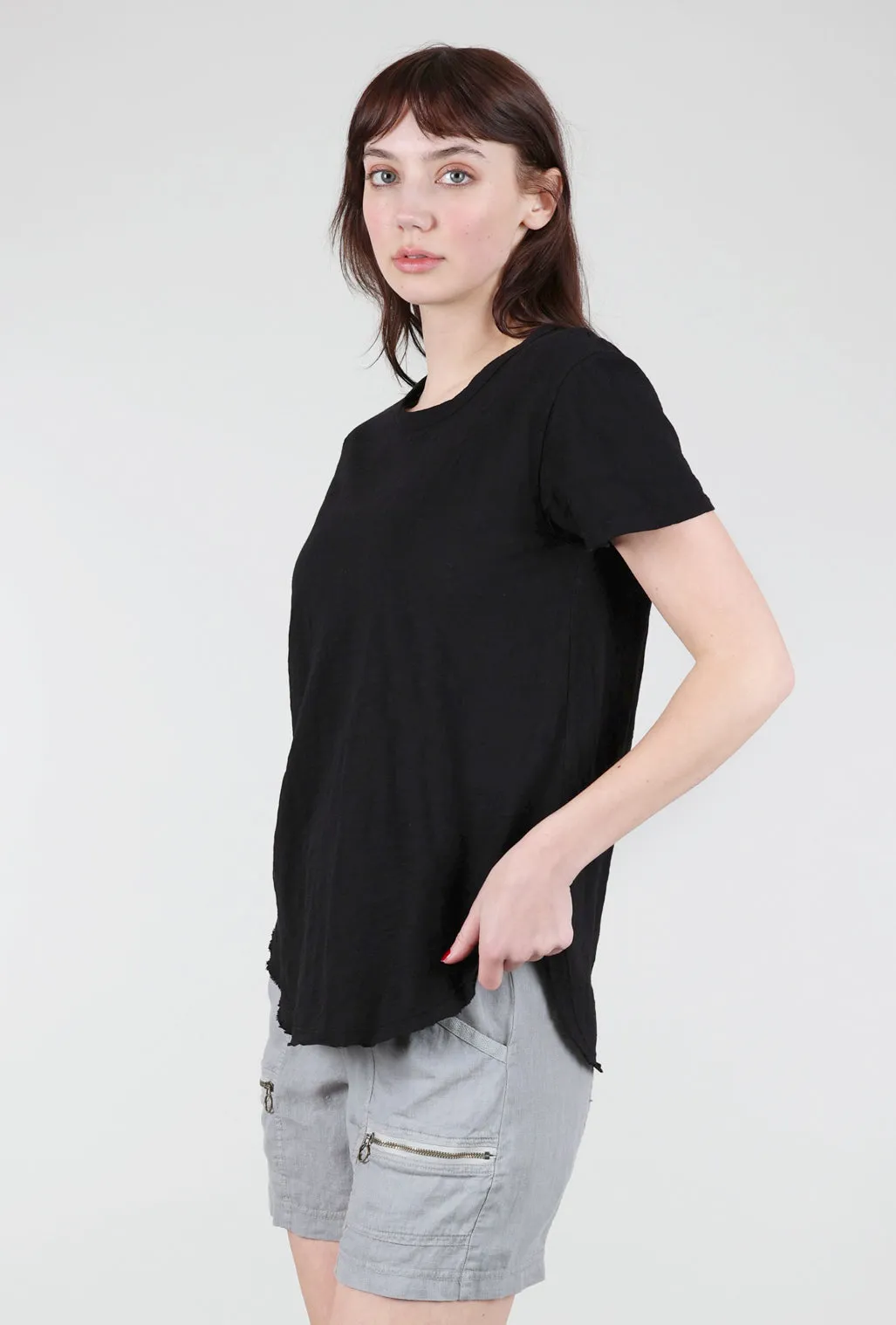 Crewneck Curve Hem Tee, Black