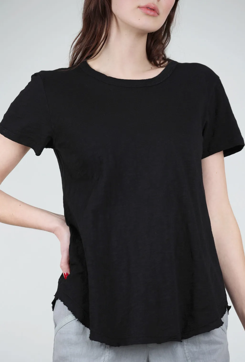 Crewneck Curve Hem Tee, Black
