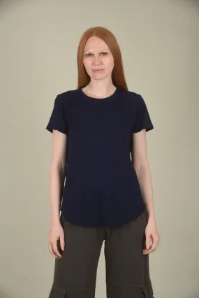 Crewneck Curve Hem Vee Tee, Navy Licorice