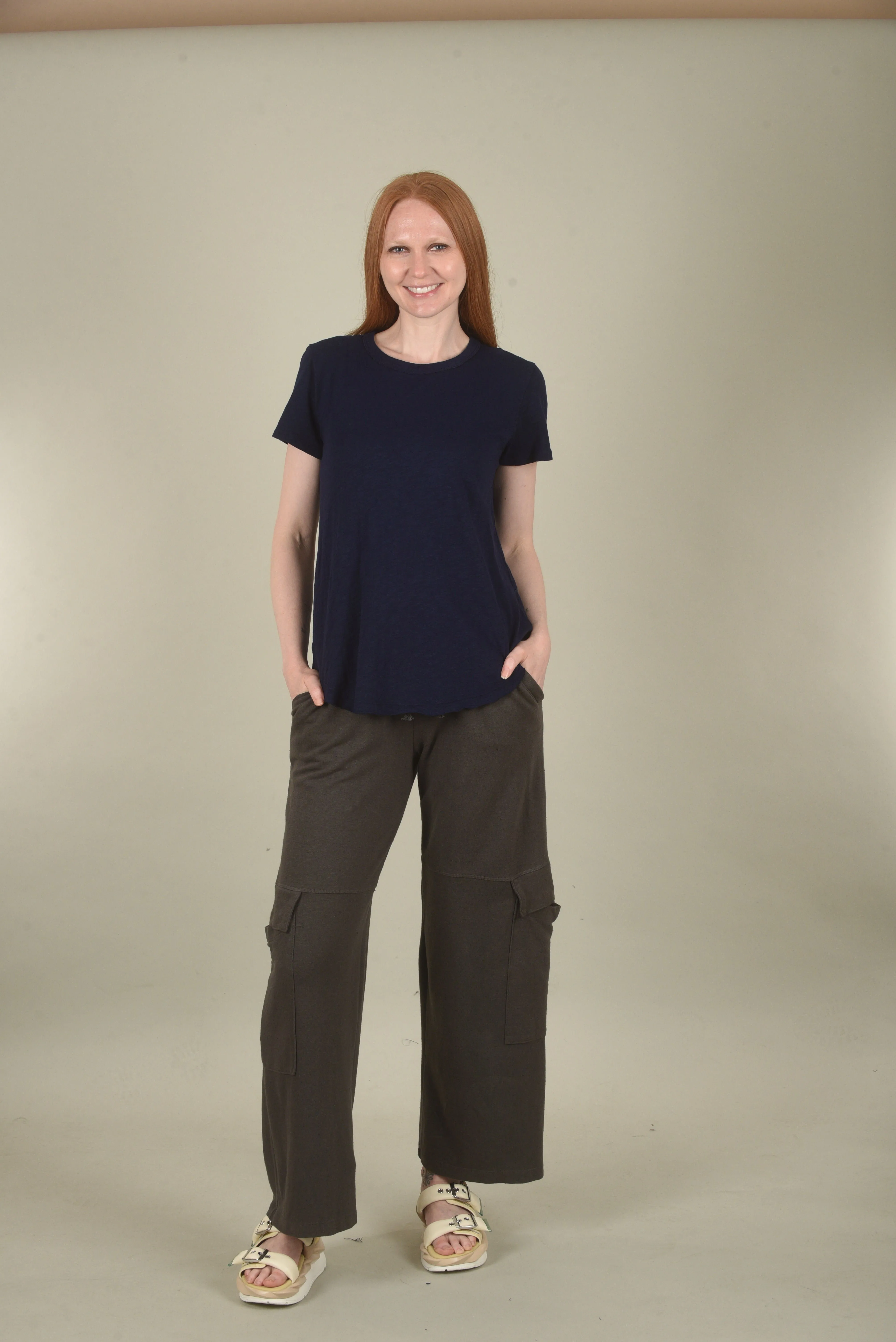 Crewneck Curve Hem Vee Tee, Navy Licorice