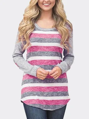Custom Round Neck Long Sleeve Curved Hem Light Pink T-Shirts