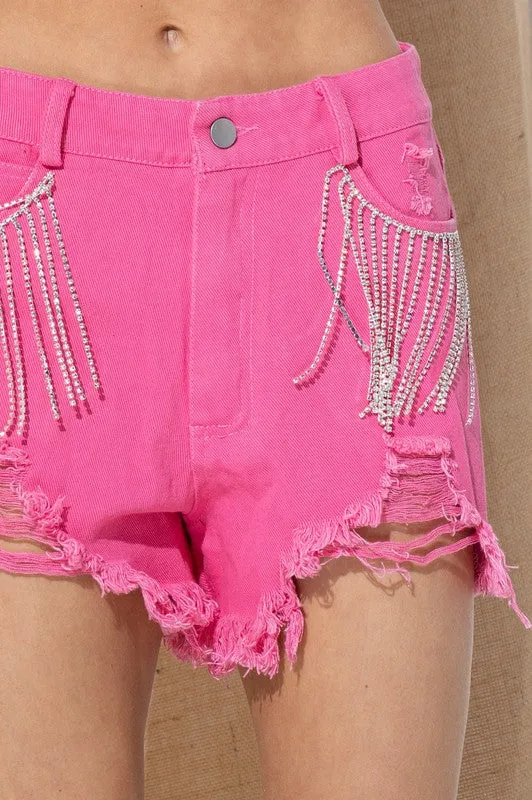 Denim and Diamonds Fringe Shorts