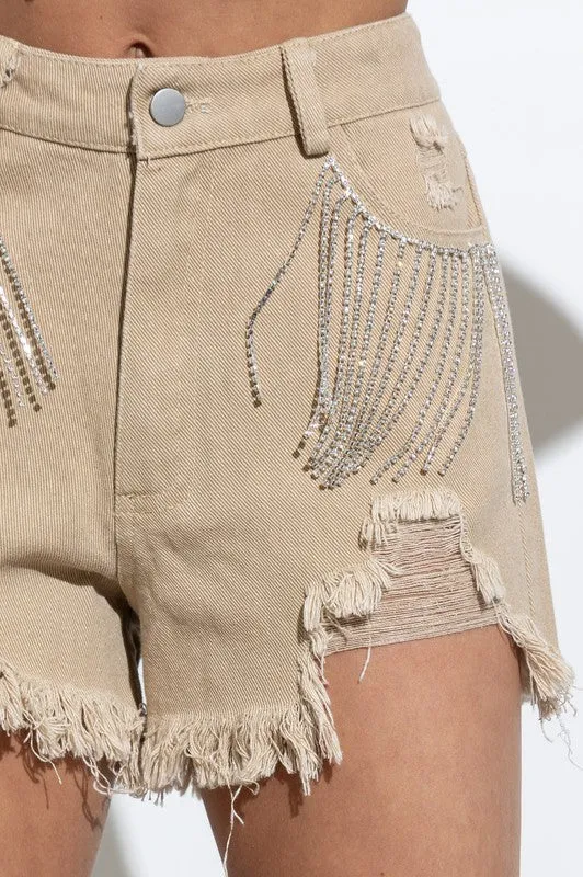 Denim and Diamonds Fringe Shorts