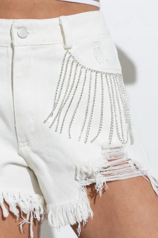Denim and Diamonds Fringe Shorts