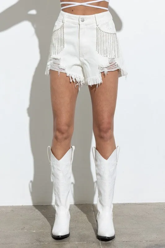 Denim and Diamonds Fringe Shorts