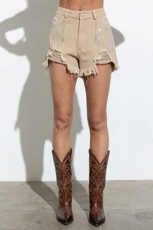 Denim and Diamonds Fringe Shorts