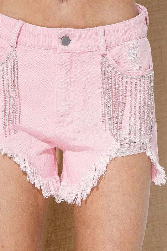 Denim and Diamonds Fringe Shorts