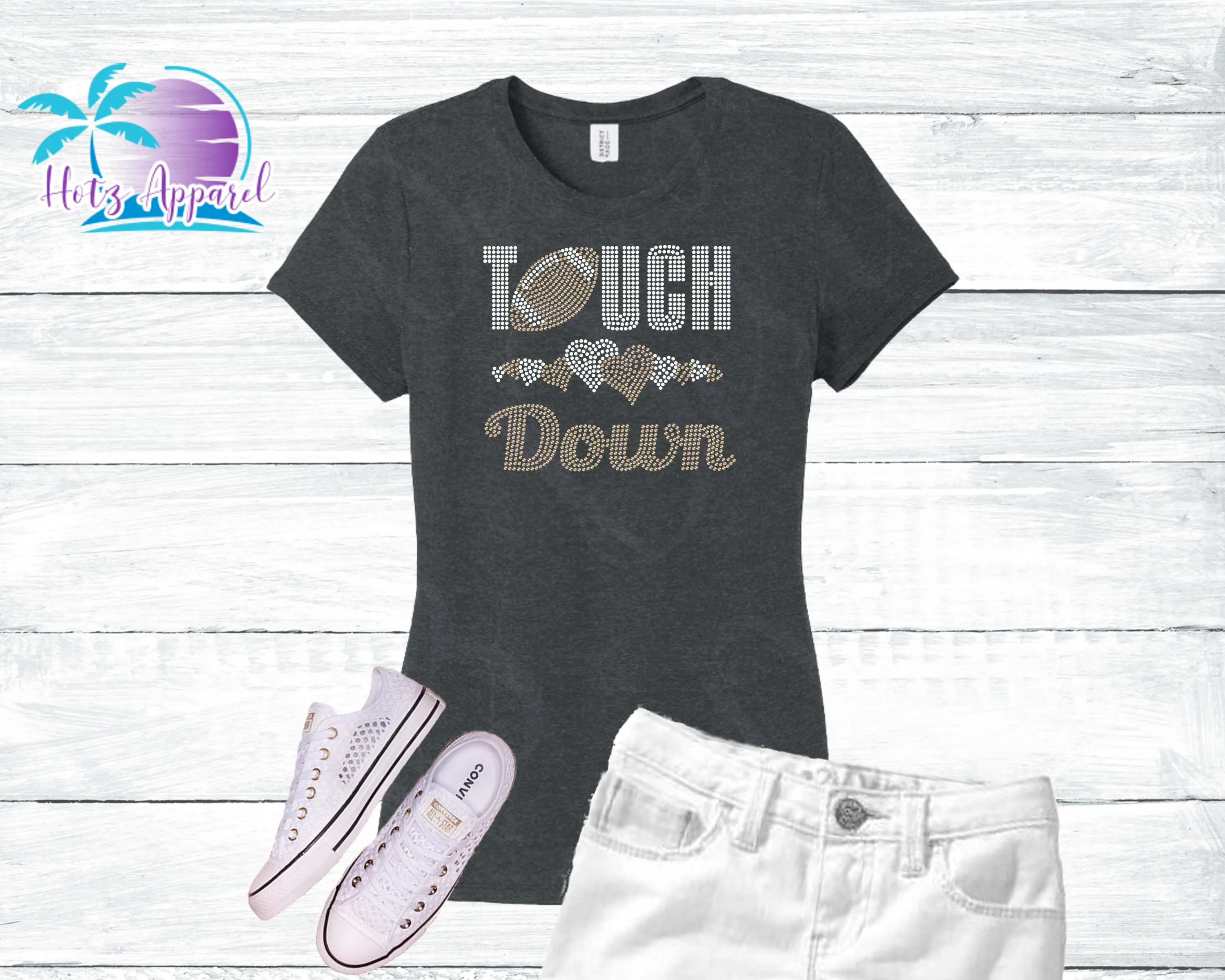 Football Touchdown Rhinestone Women's Shirts