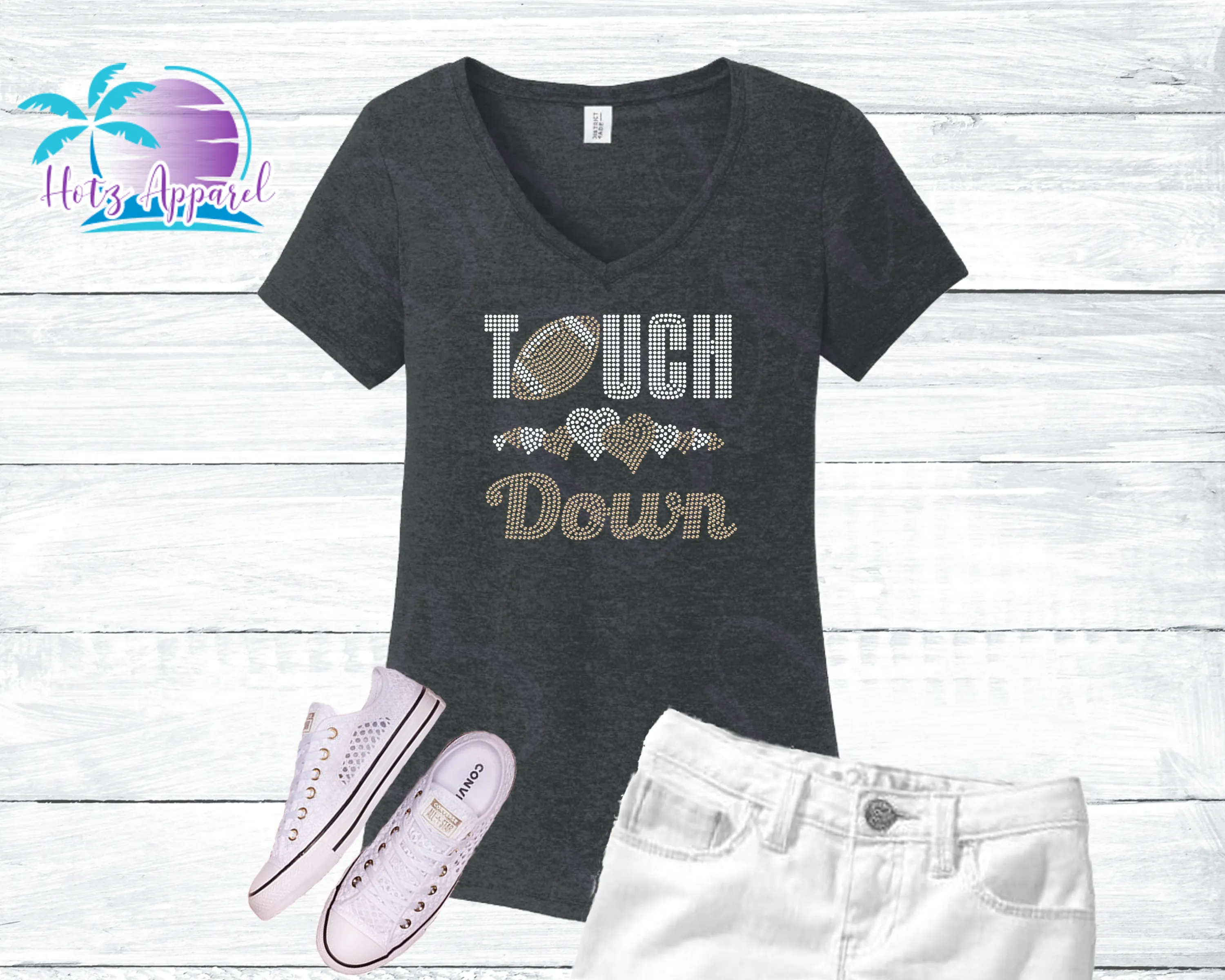 Football Touchdown Rhinestone Women's Shirts