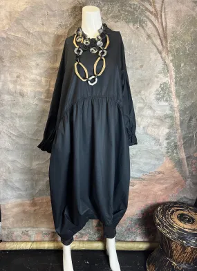 FT1387 Poplin Detail Dress-Black