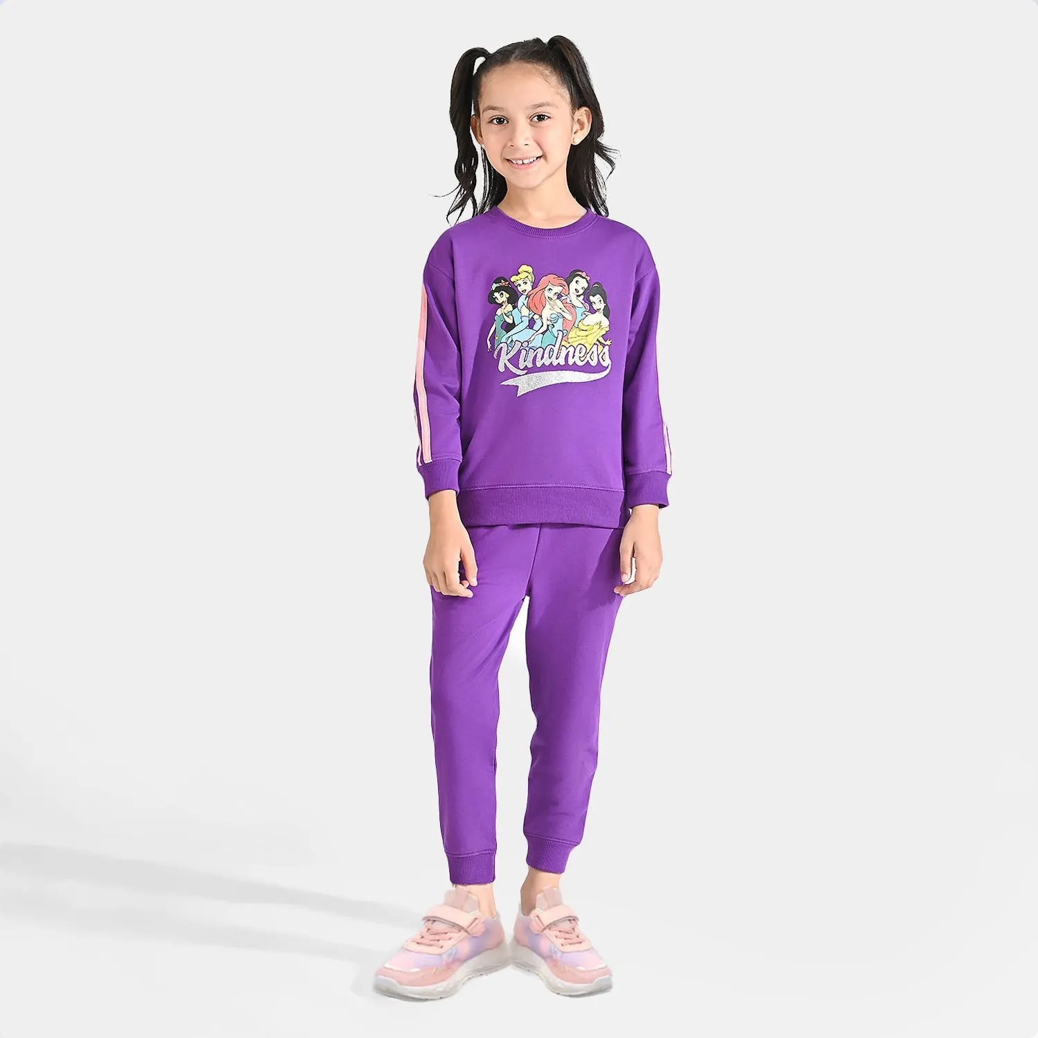 Girls Cotton Terry 2 Piece Suit Kindness-Purple