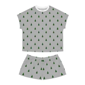 Grey Christmas Tree Pajama Set for Women - Minimalist Two-Piece Holiday Sleepwear - Cozy Winter Gift Idea