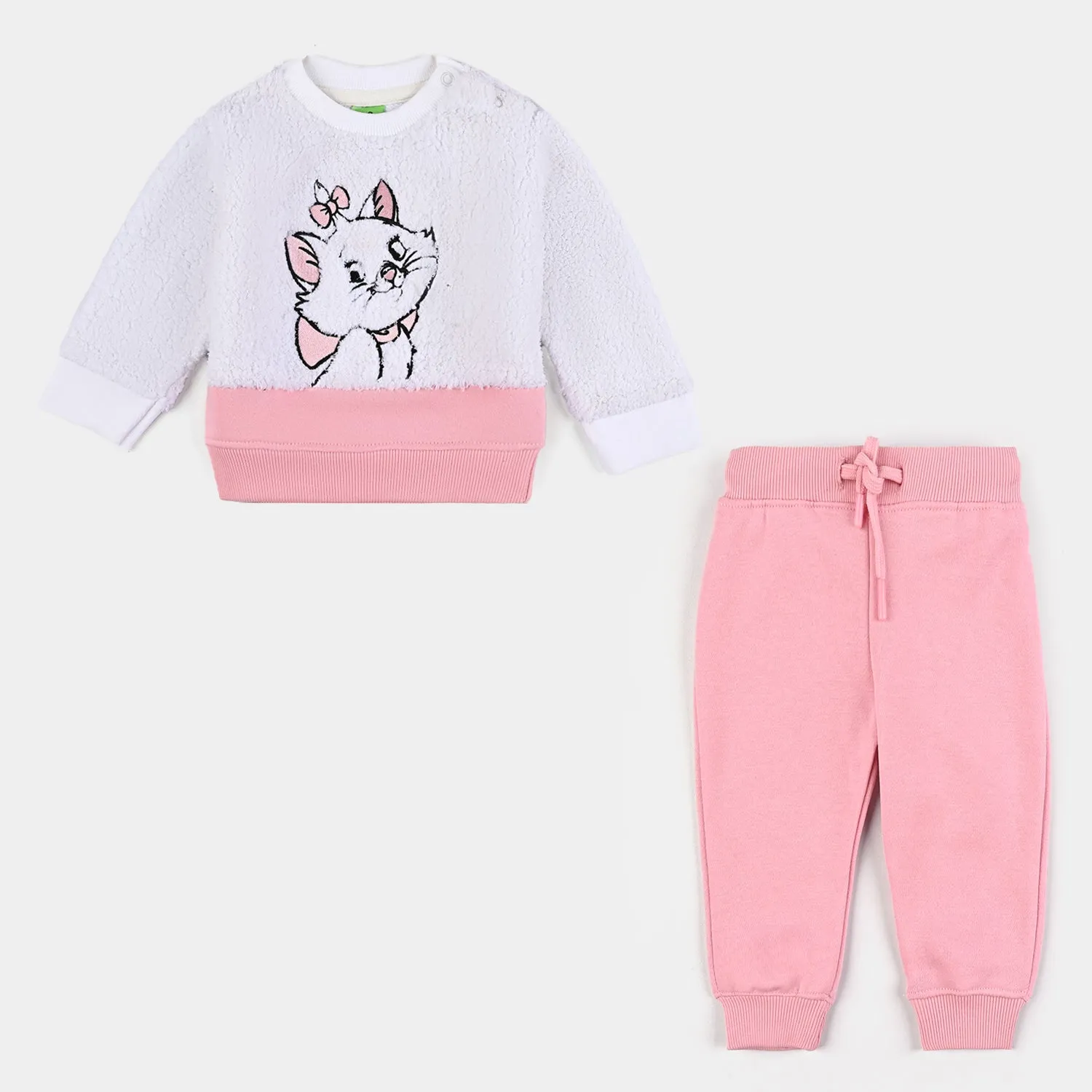 Infant Girls Cotton Terry Knitted Suit Cat-White