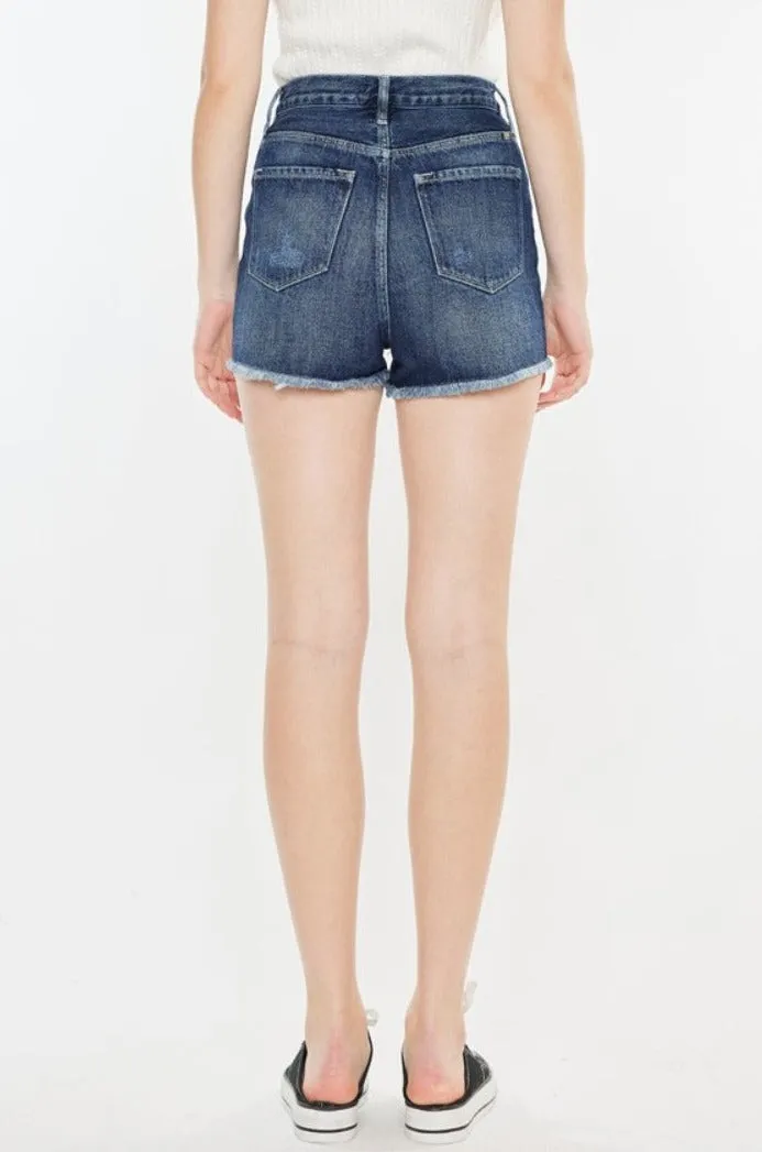 Jess High Rise Button Fly Raw Hem Denim Shorts