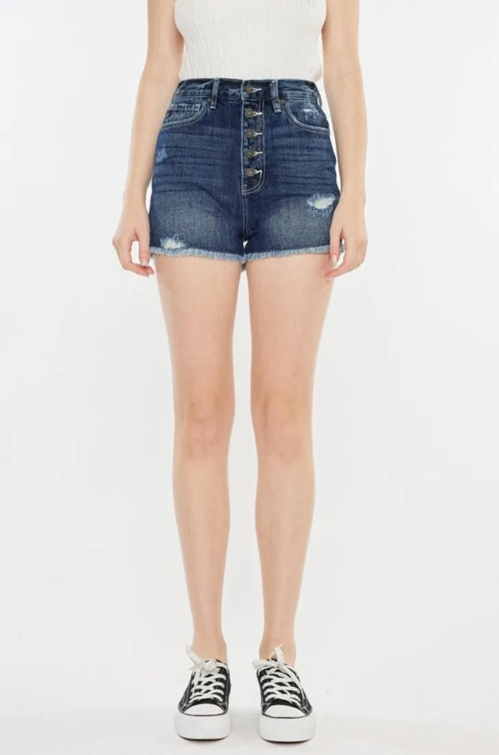 Jess High Rise Button Fly Raw Hem Denim Shorts
