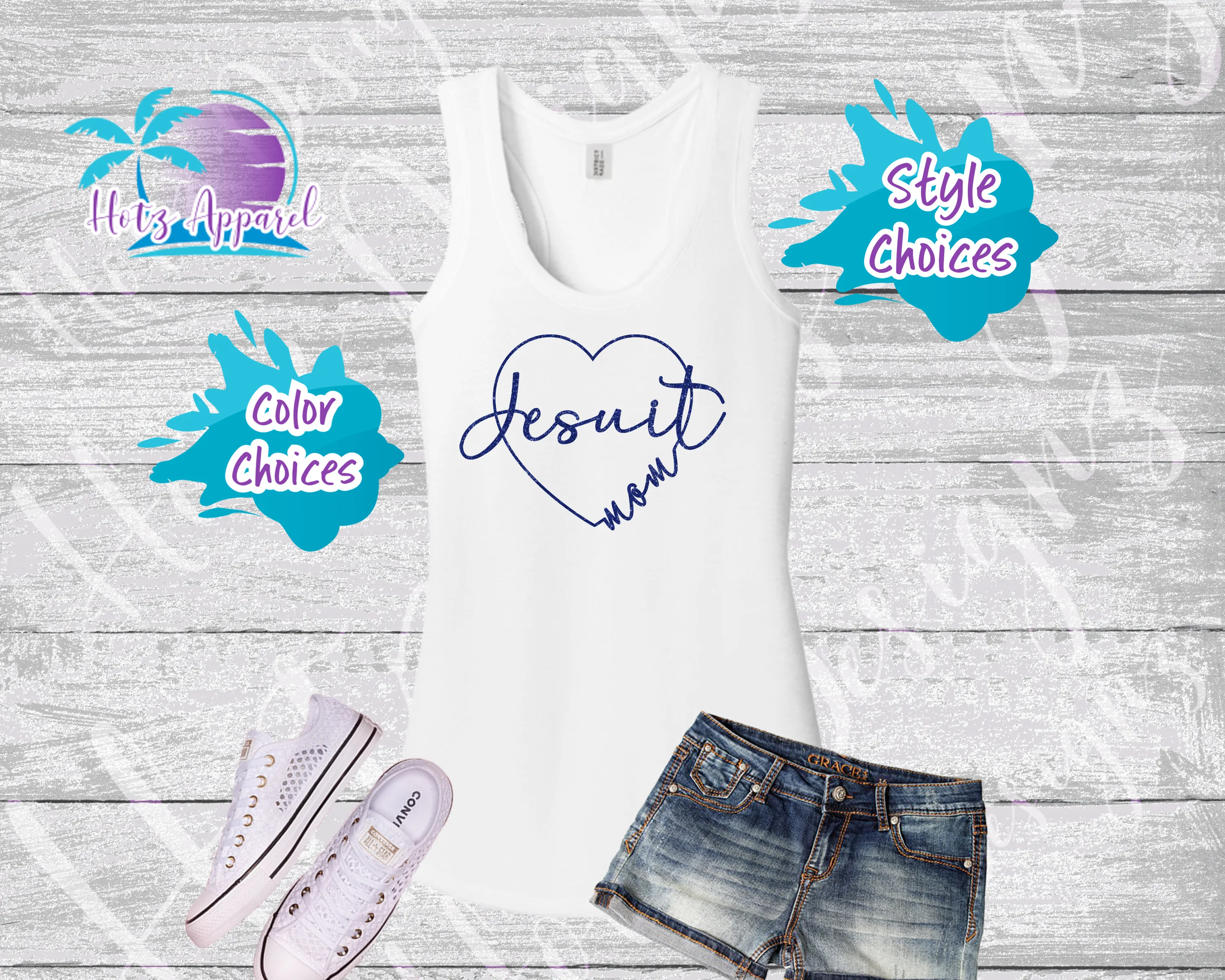 Jesuit Mom Heart Glitter Tops