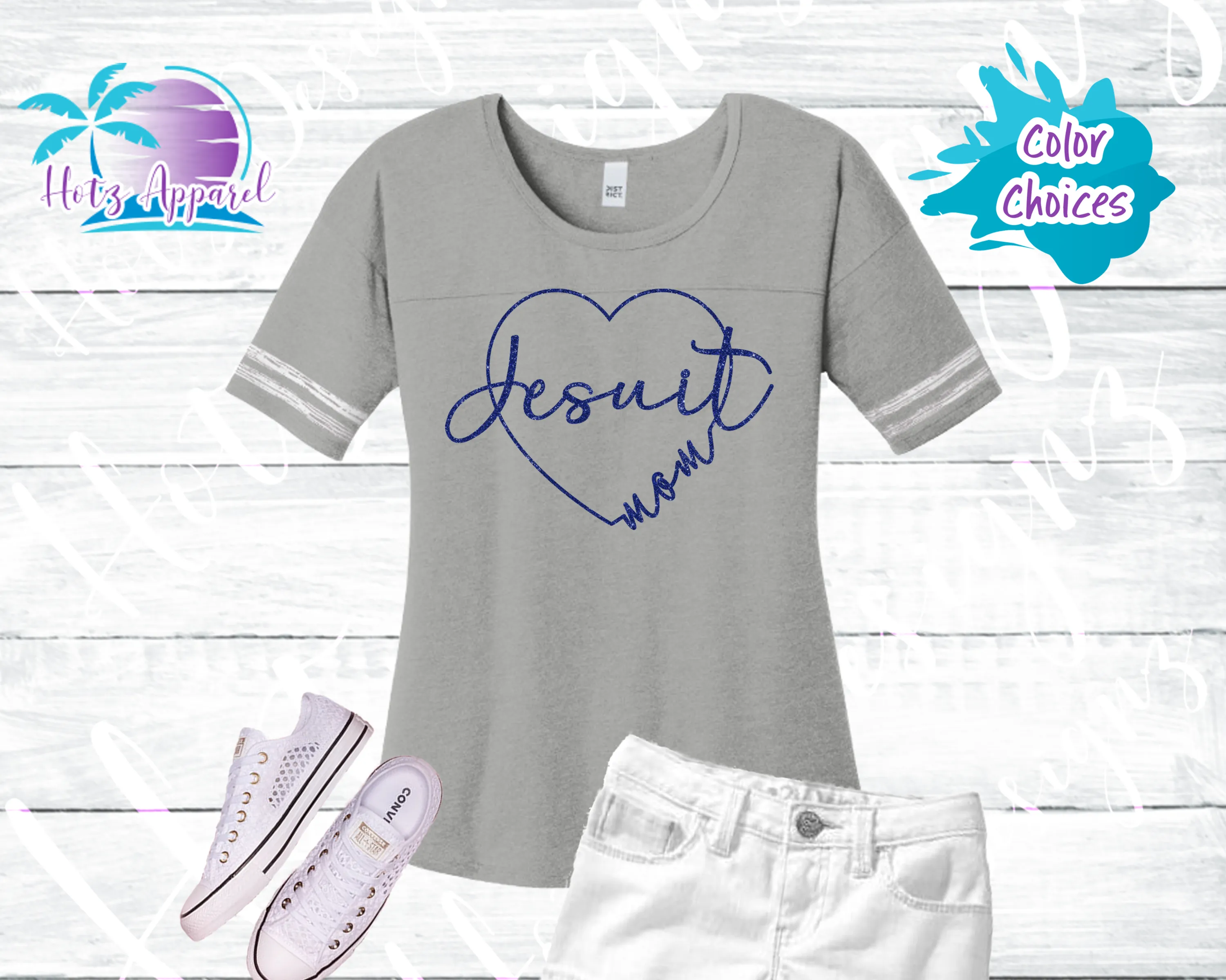 Jesuit Mom Heart Glitter Tops