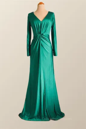 Long Sleeves Green Knotted Front Gown