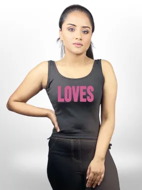 LOVES Printed Summer Cotton Black TankTop