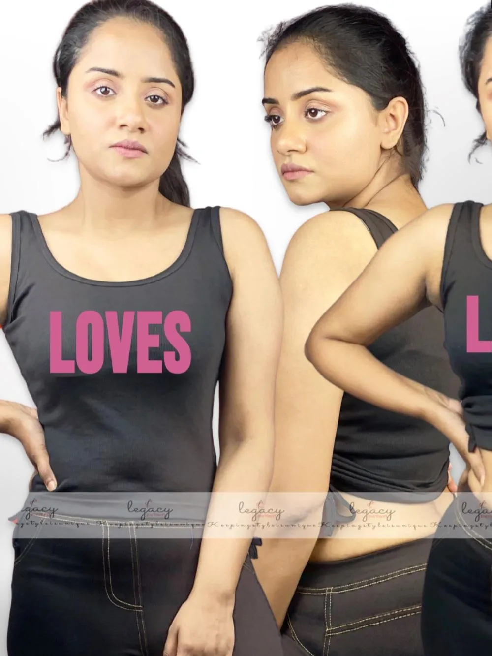 LOVES Printed Summer Cotton Black TankTop