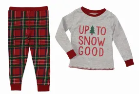 Mud Pie Kids Tartan Red Plaid Christmas Boys Pajamas "Up to Snow Good"
